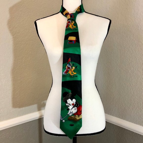 Vintage Green Mickey Mouse Golfing Neck Tie - Picture 5 of 6